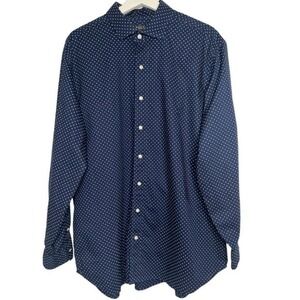 Polo Ralph Lauren Stretch Long Sleeve Navy Polka Dress Shirt Size‎ 1XB